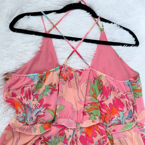 Women Gianni Bini Floral Print Maxi Ruffle Dress in Pink Hawaiian Size Medium - Picture 9 of 10